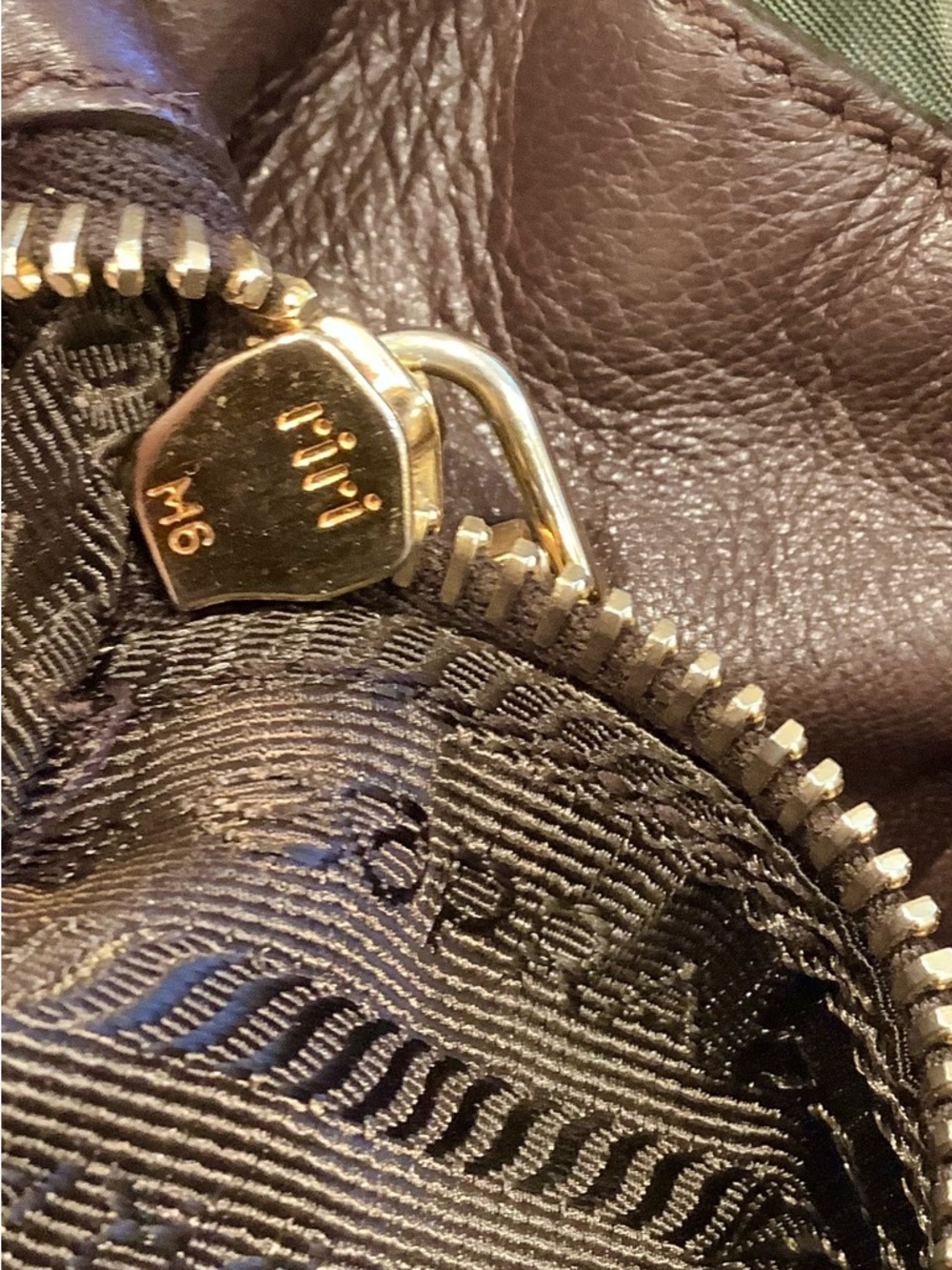 Prada Gaufre Olive Green Nylon Tote w/ Brown Leather Trim. PreLoved w/ sling - Picture 11 of 15